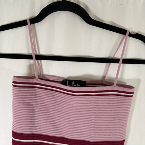 Lulu's Crop Top Women's Small Pink Striped Ribbed Stretch Pull On - Picture 3 of 6
